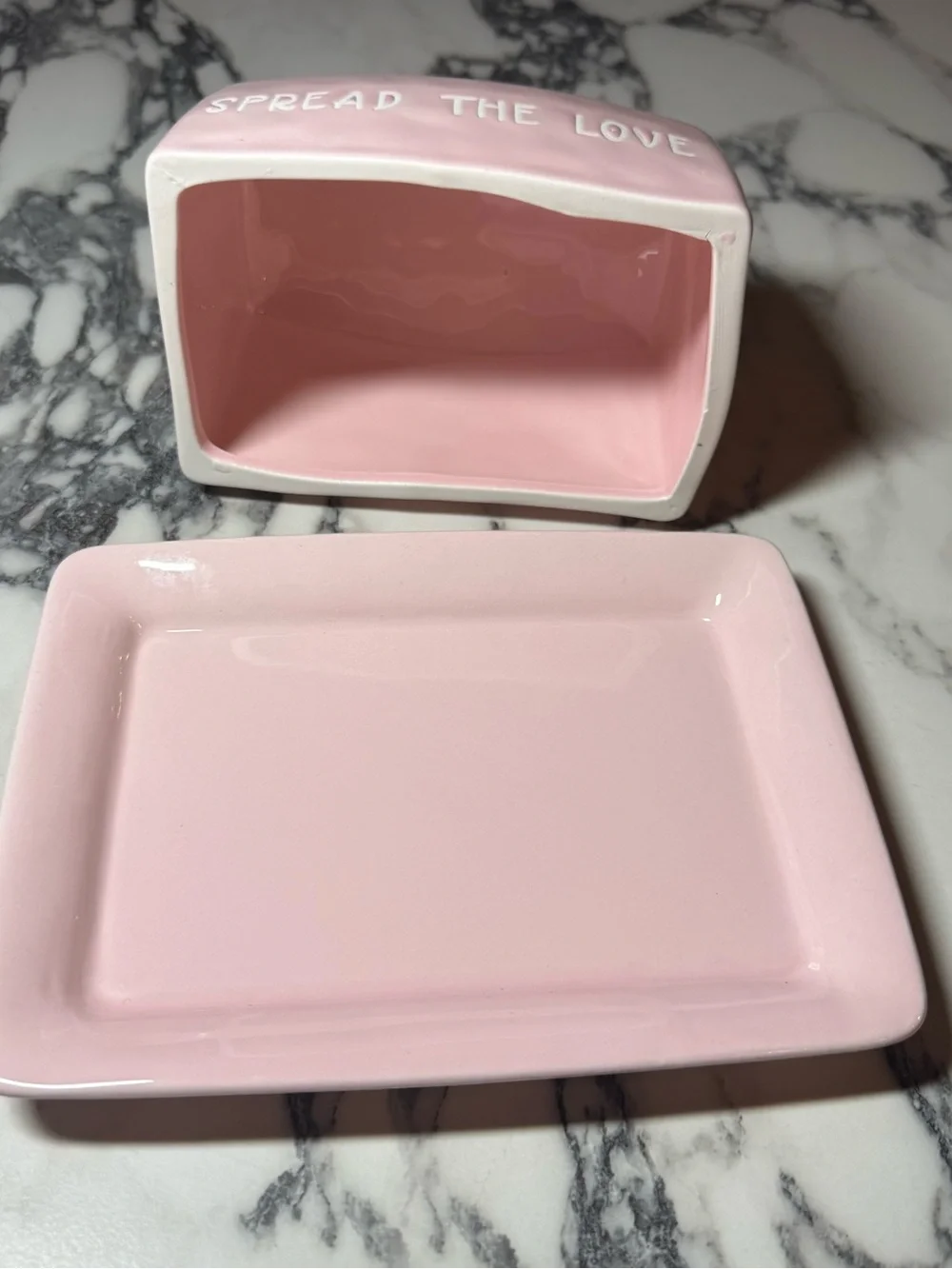 Harvest Green Studio Pink Ceramic Butter Dish Spread The Love Heart Stoneware